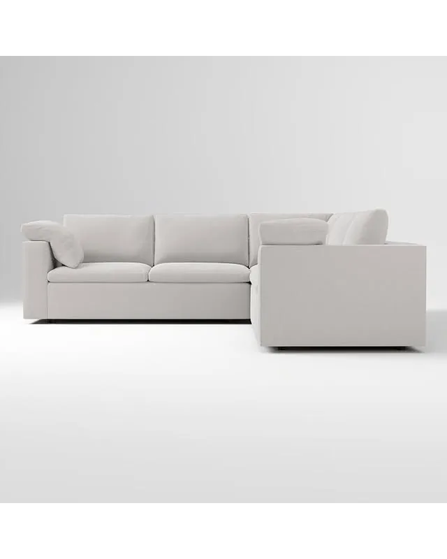 Harmony Modular 118" Multi Seat 3-Piece L-Shaped Sectional, Petite Depth, Performance Washed Canvas, Frost Gray
