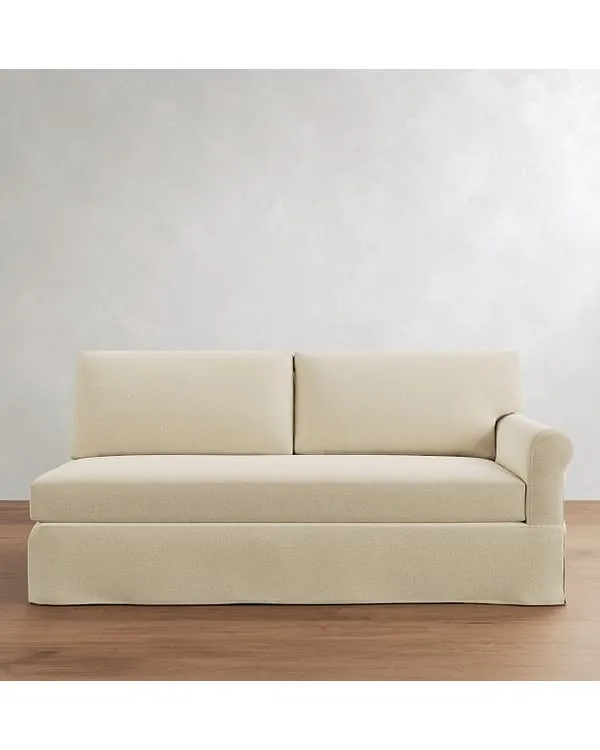 York Roll Arm Right Sofa with Bench Cushion Slipcover, Rustic Chenille Ivory