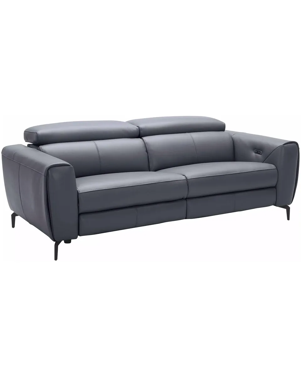 Lorenzo Blue Grey Italian Leather Power Reclining 82" Sofa